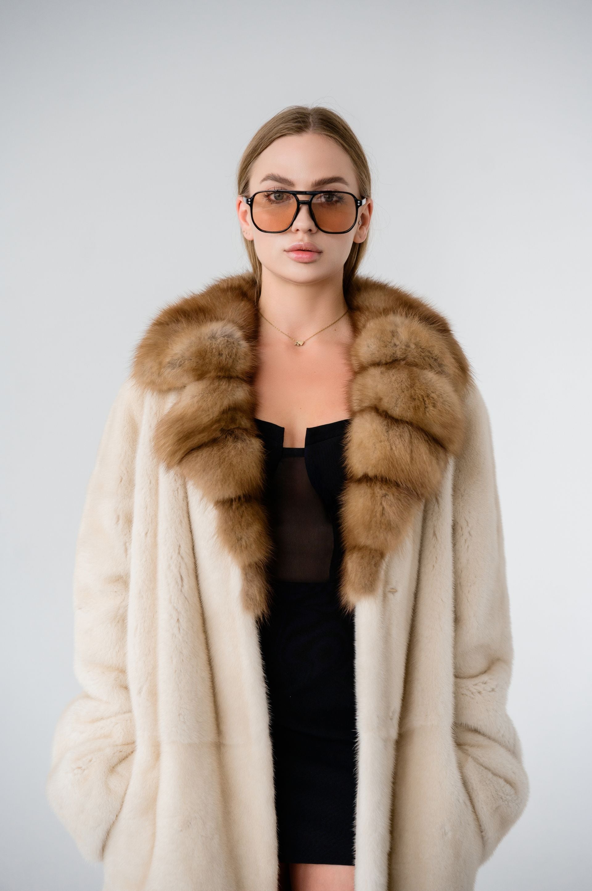 Елітна норкова шуба максі з соболиним коміром- 130 см