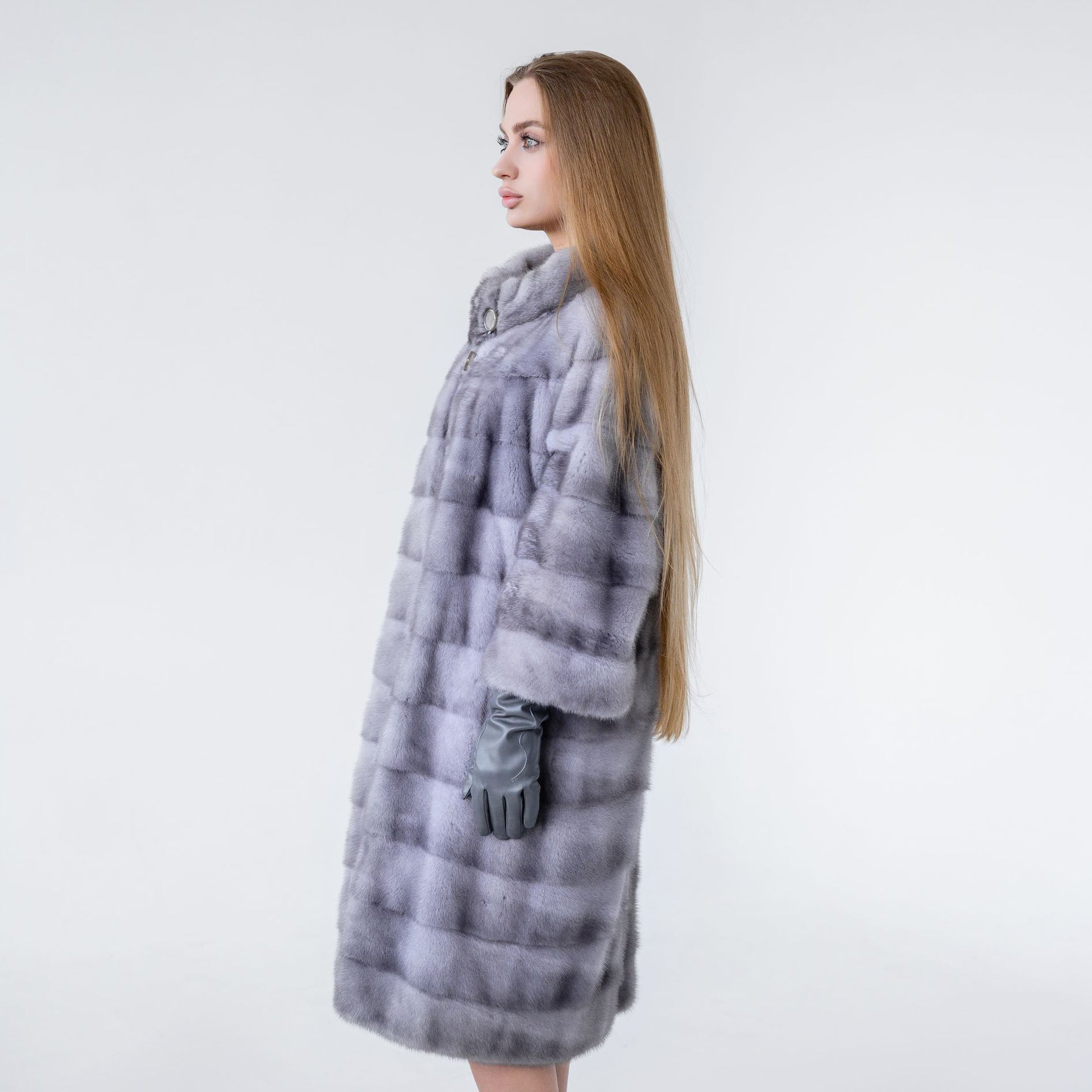 Шуба із хутра норки натурального кольору «Сапфір» – 95 см