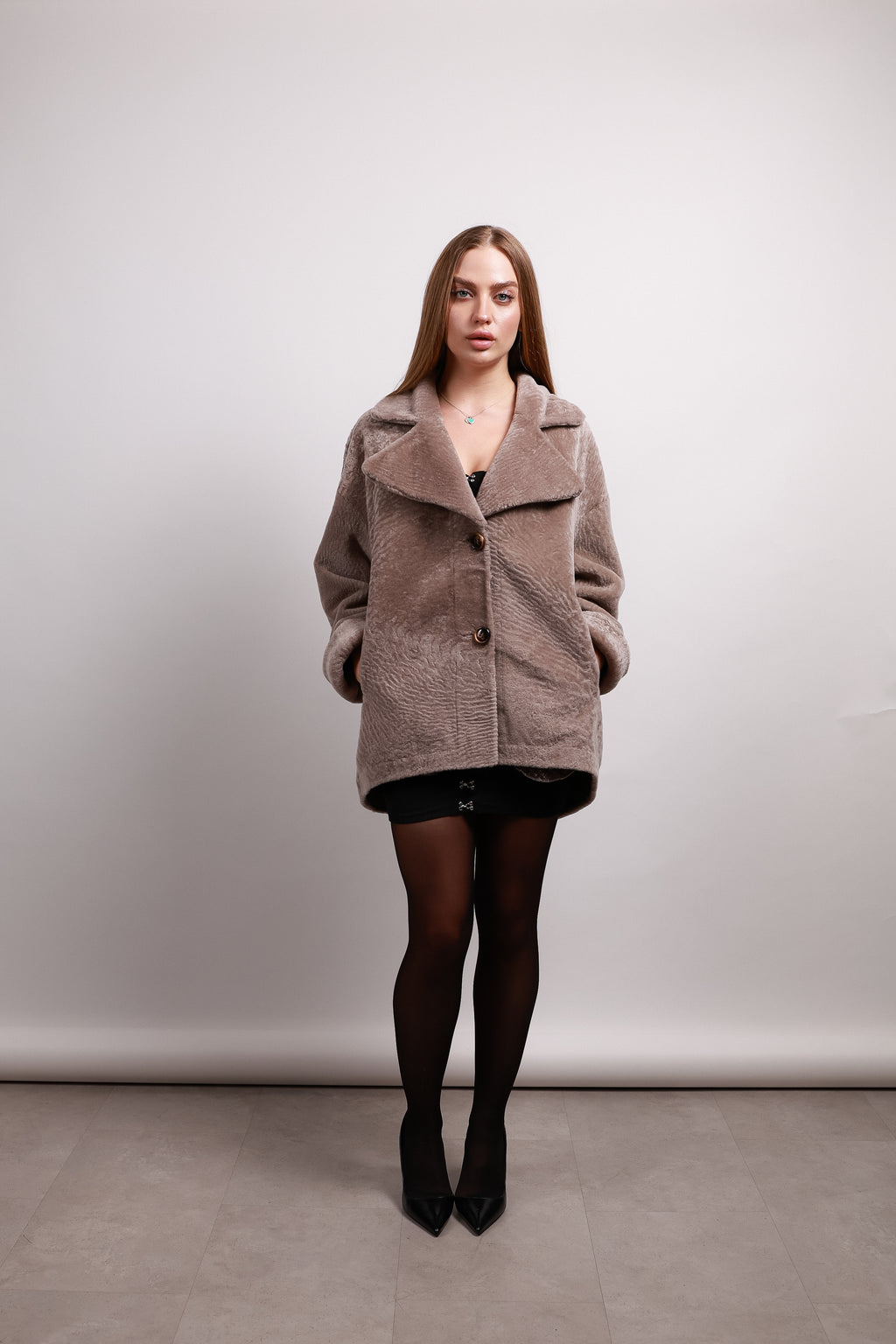 Дублянка з овчини астраган кольору мокко