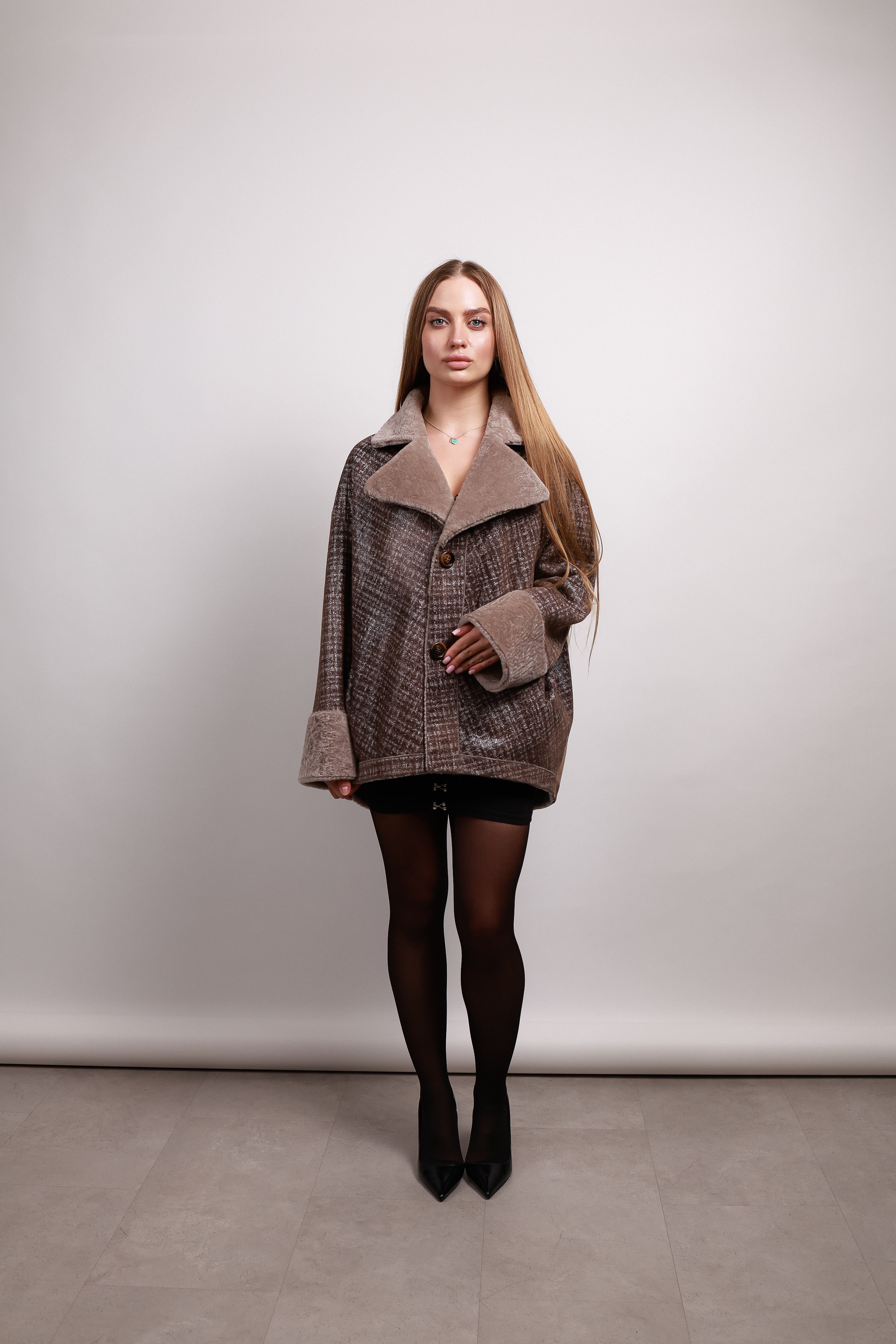 Дублянка з овчини астраган кольору мокко