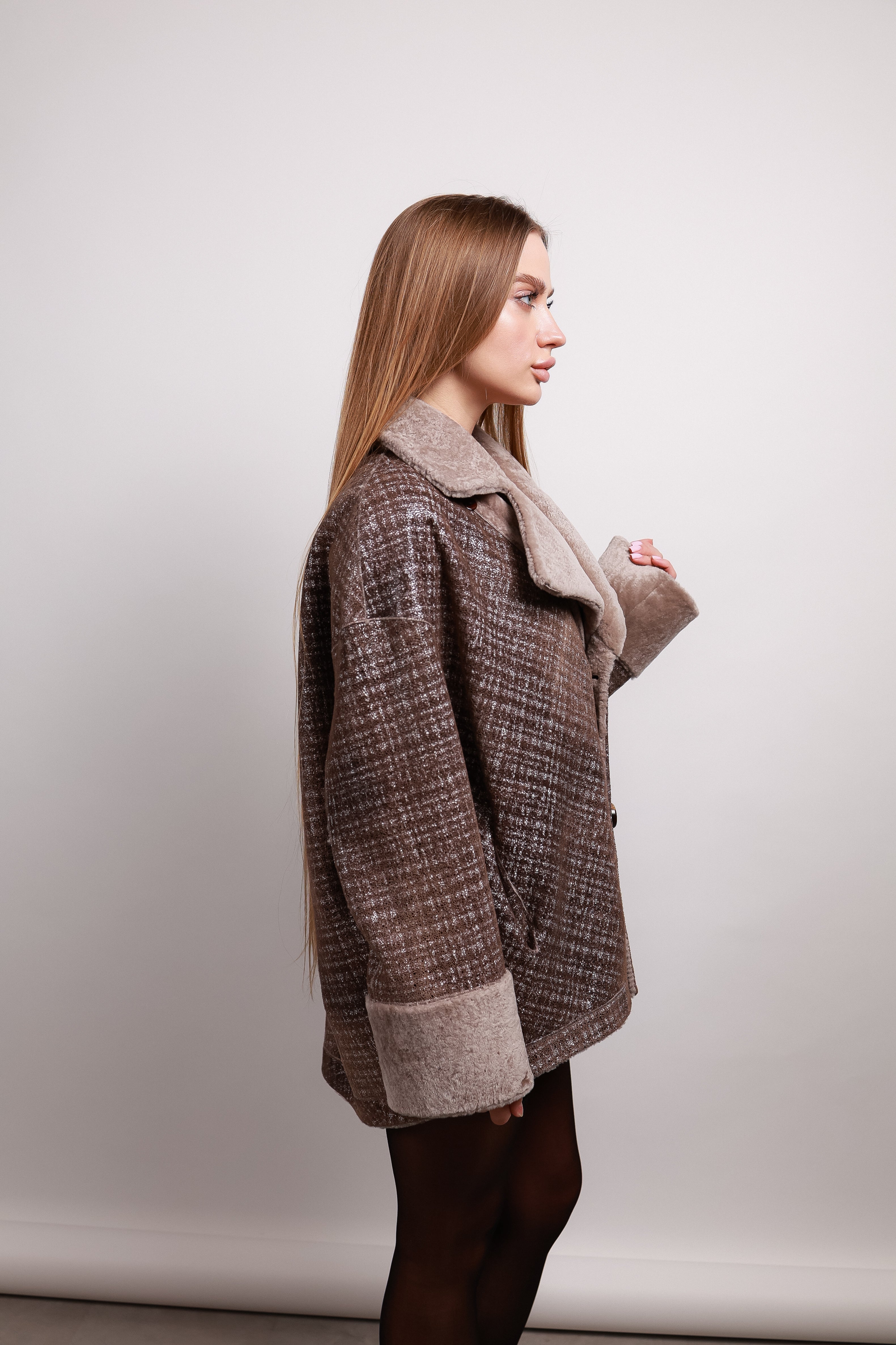 Дублянка з овчини астраган кольору мокко