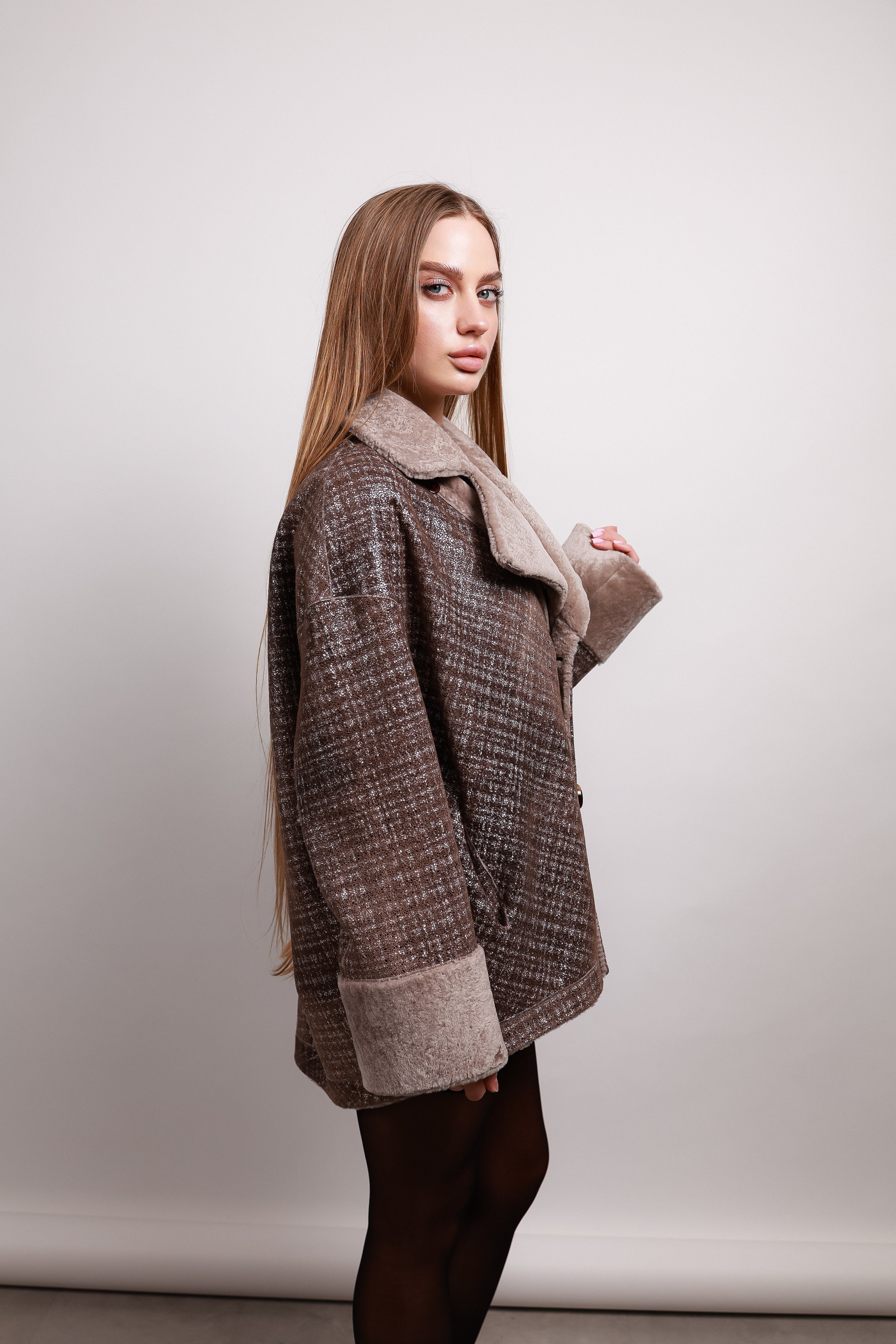 Дублянка з овчини астраган кольору мокко