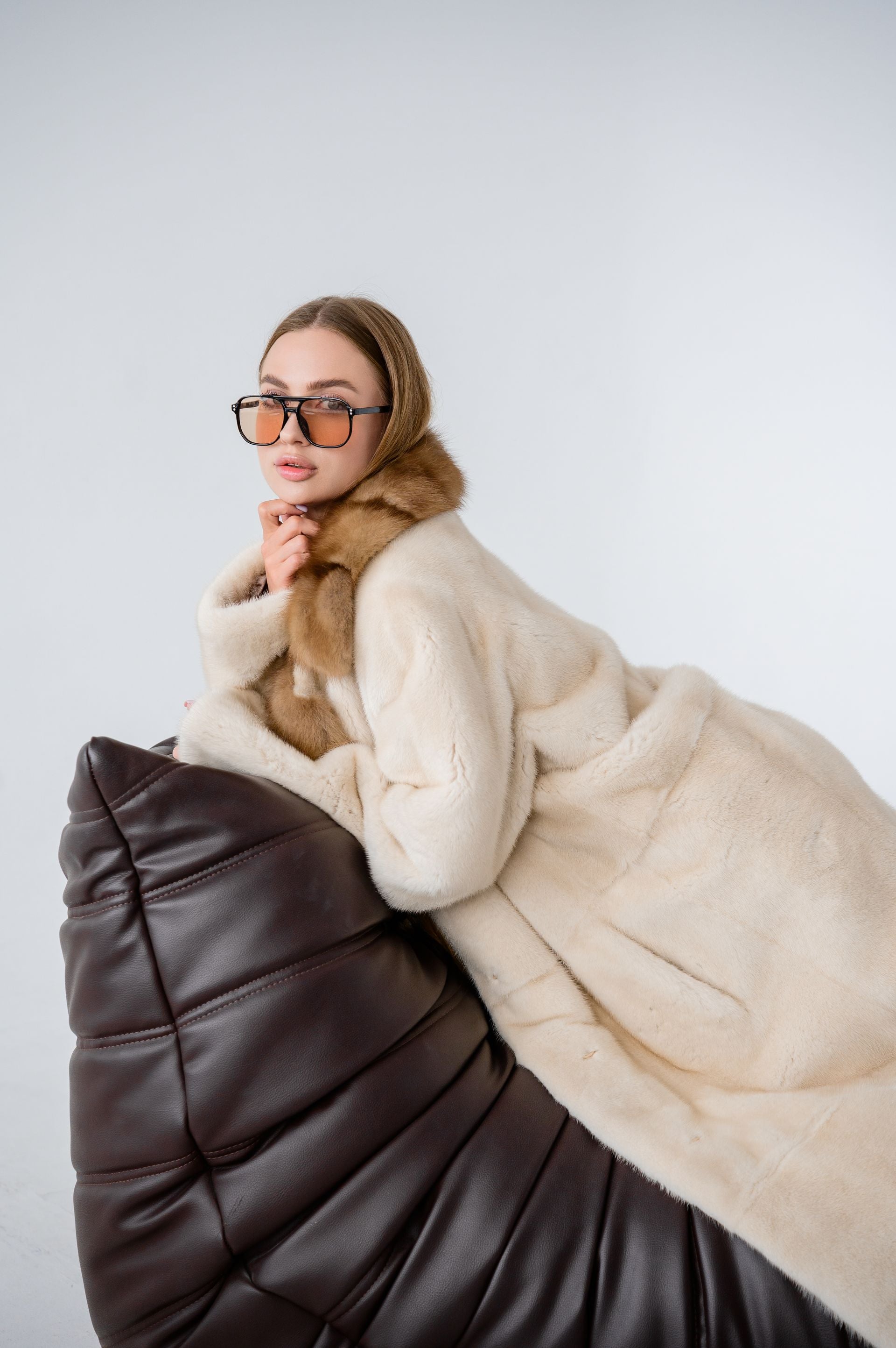 Елітна норкова шуба максі з соболиним коміром- 130 см