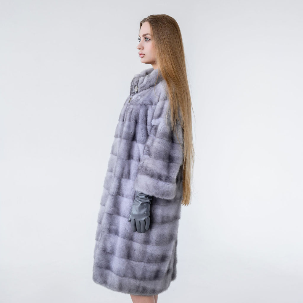 Шуба із хутра норки натурального кольору «Сапфір» – 95 см