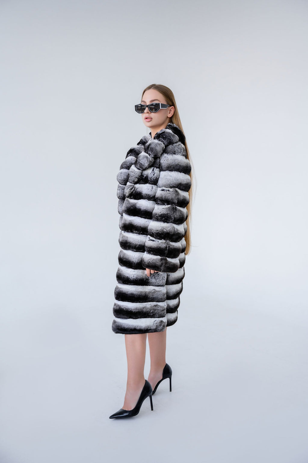 Шуба з натуральної шиншили – 85 см