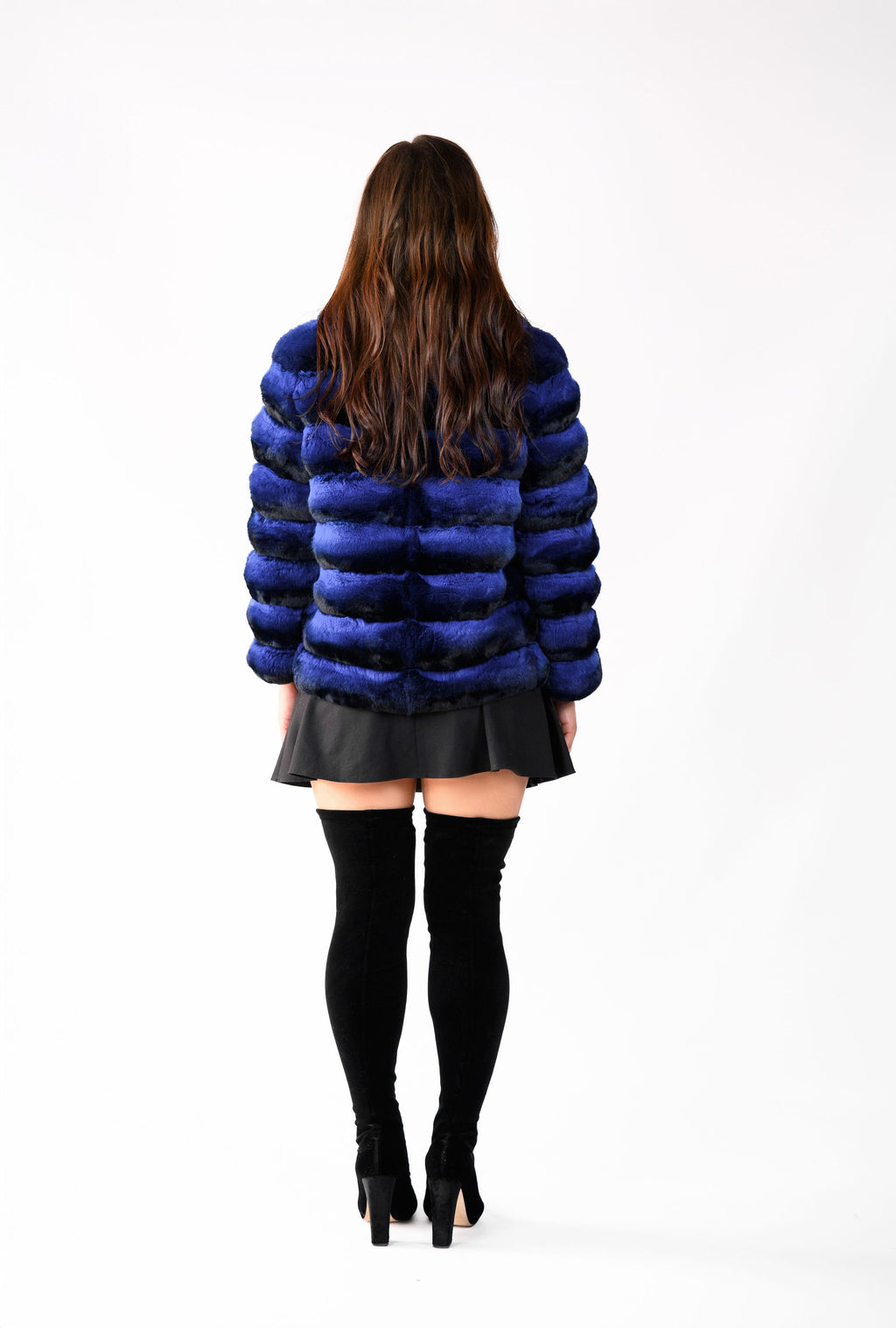 Шуба з хутра шиншили — синій колір, 60 см