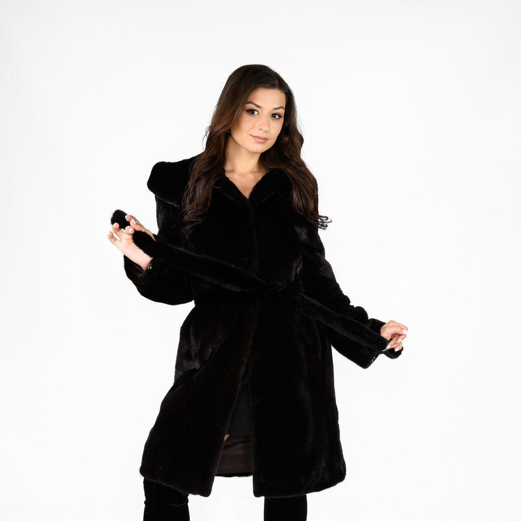 Шуба з канадської норки преміум класу — темно-шоколадний колір, 100 см