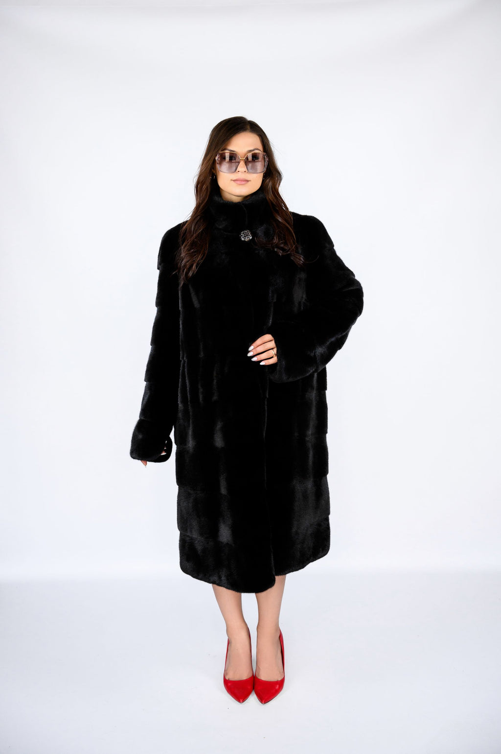 Шуба з канадської норки преміум класу — поперечка, стійка, 110 см