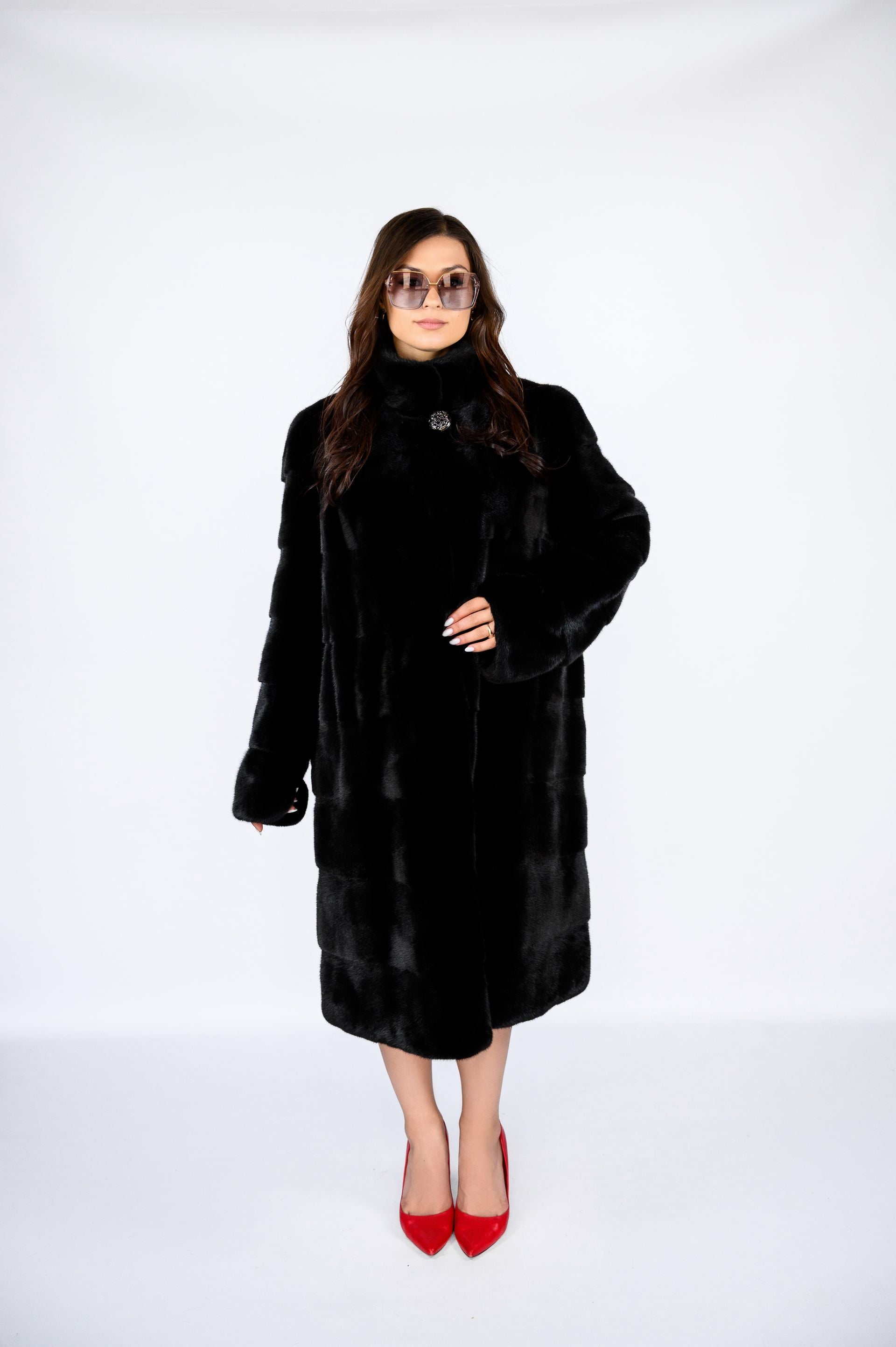 Шуба з канадської норки преміум класу — поперечка, стійка, 110 см