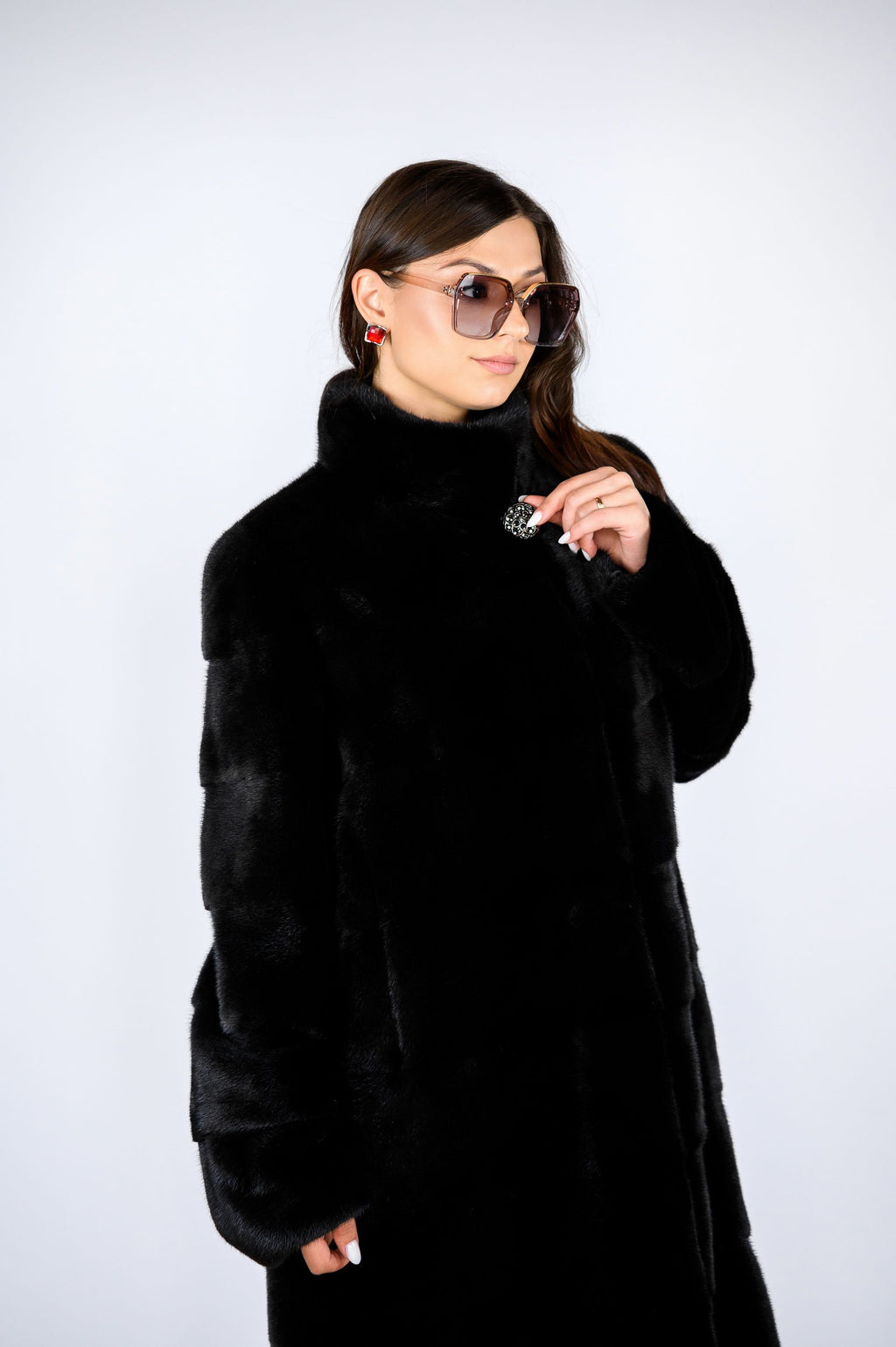 Шуба з канадської норки преміум класу — поперечка, стійка, 110 см