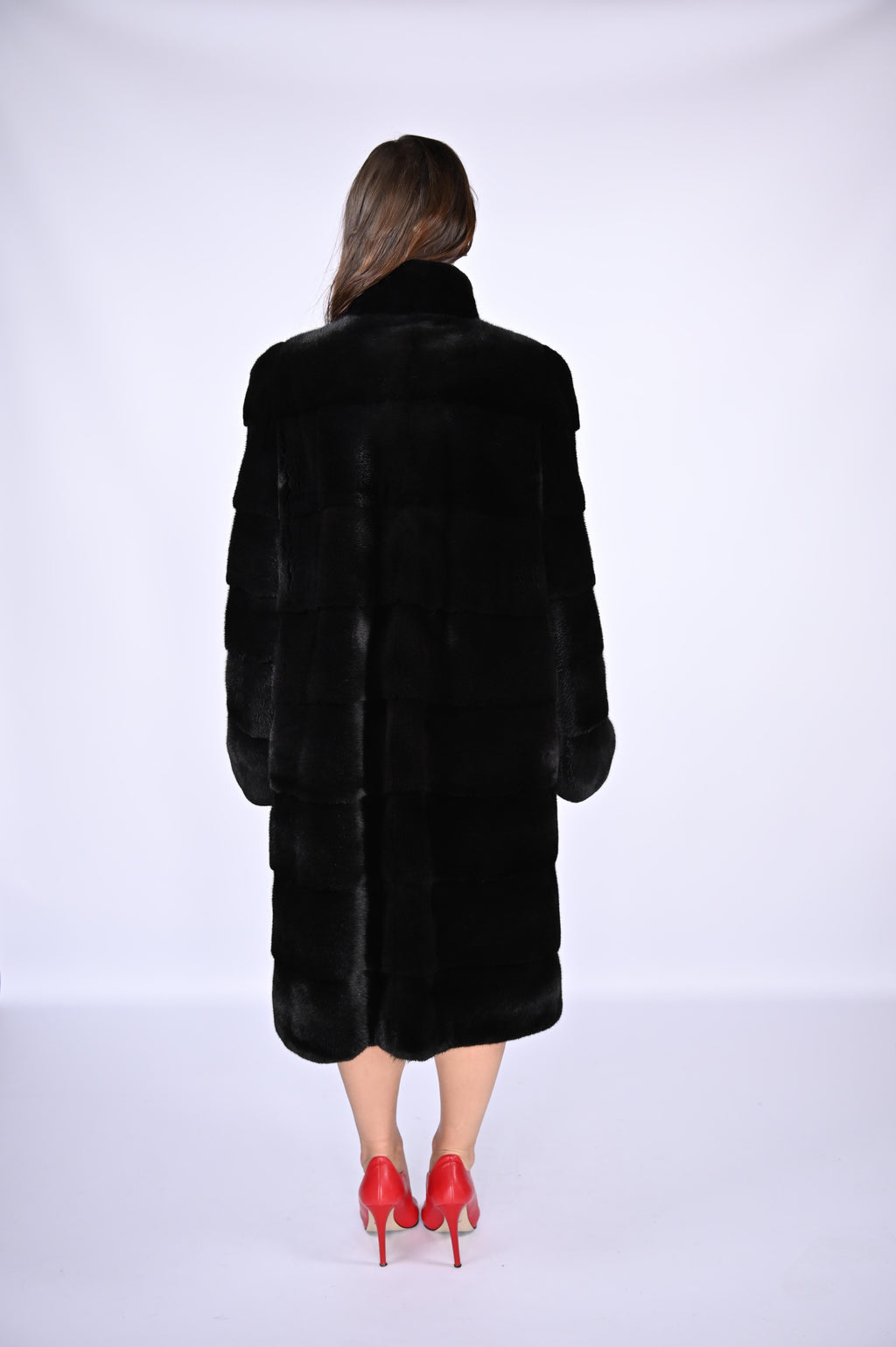 Шуба з канадської норки преміум класу — поперечка, стійка, 110 см