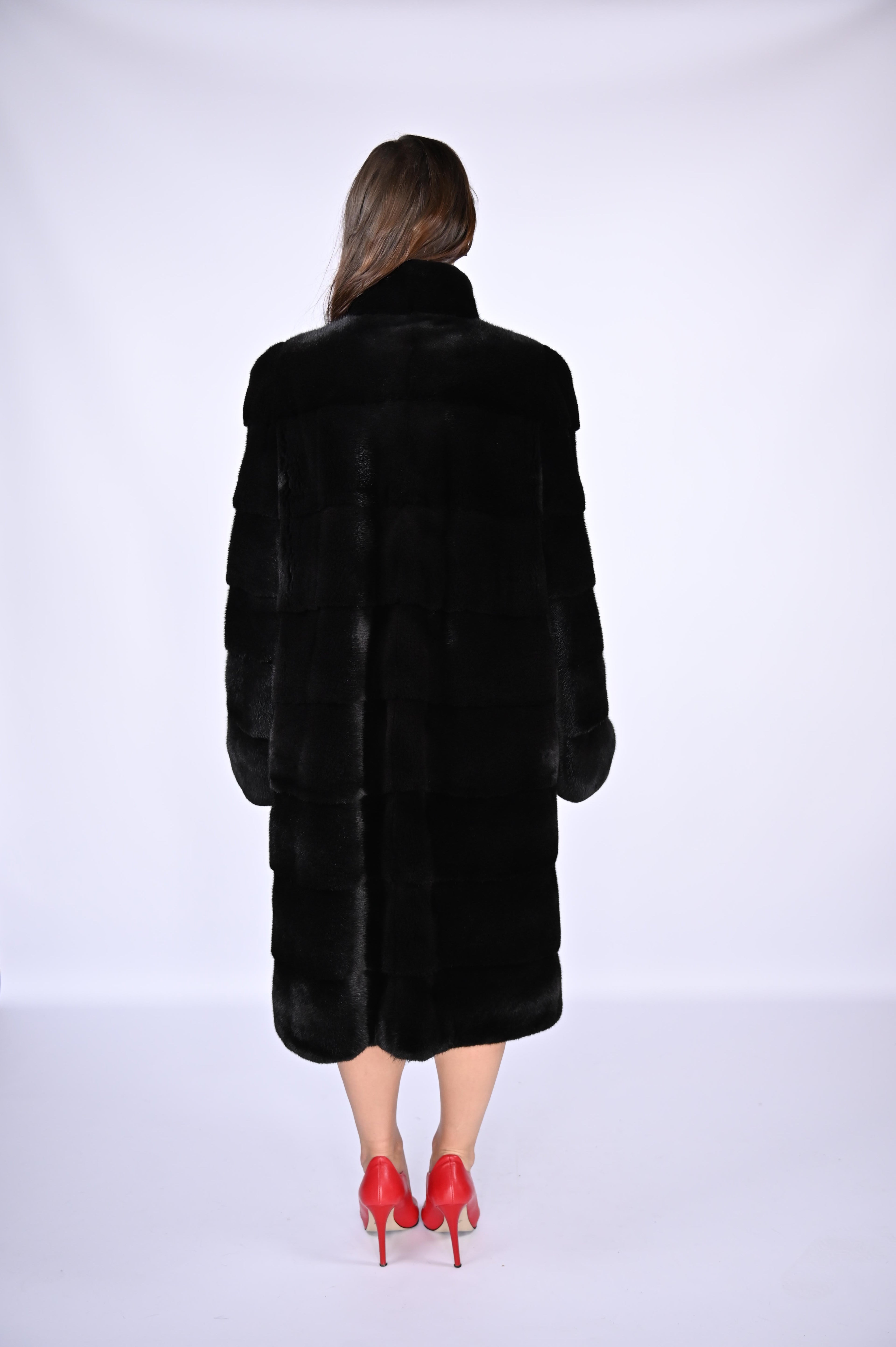 Шуба з канадської норки преміум класу — поперечка, стійка, 110 см