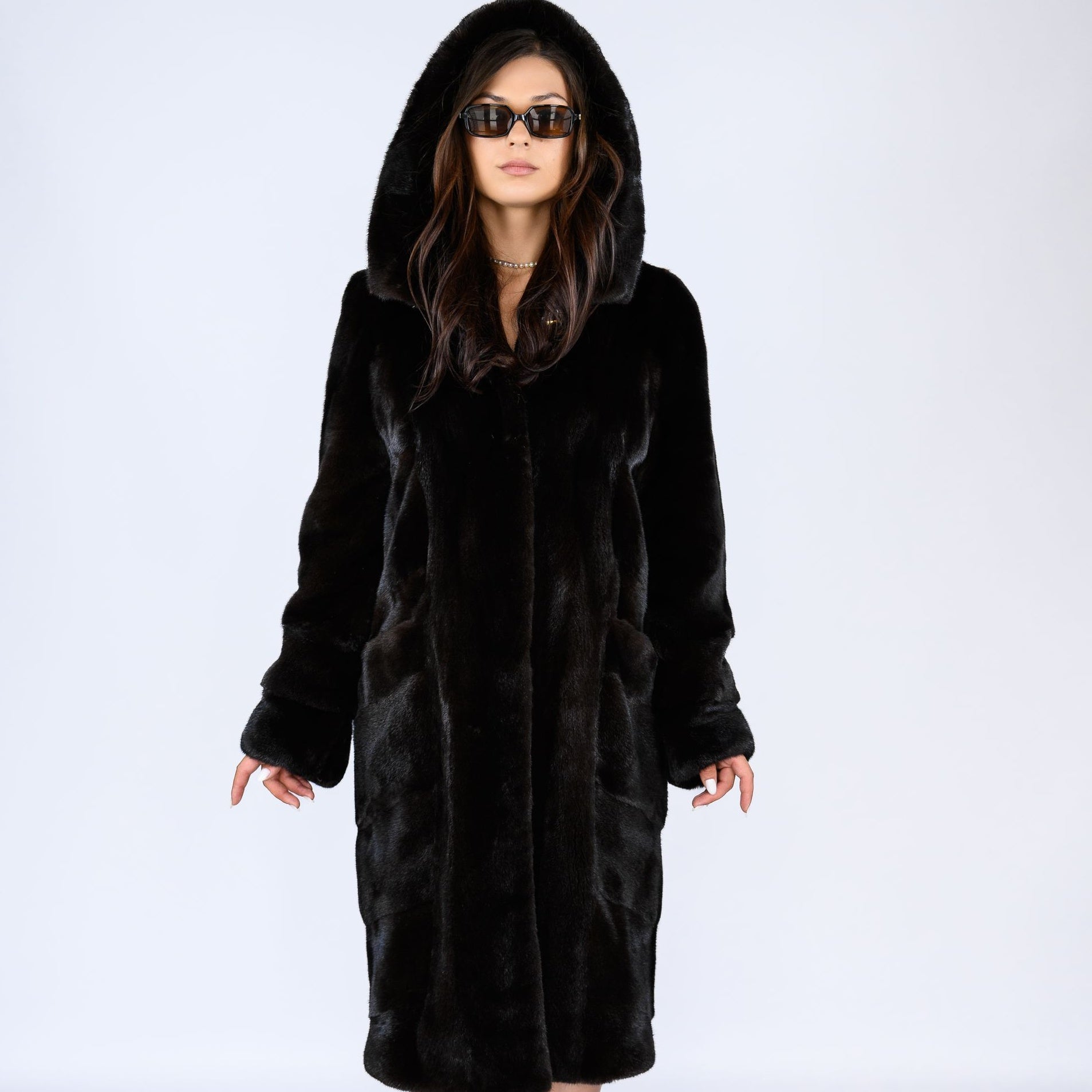 Шуба з канадської норки преміум класу — колір Mahogany (махагон), 110 см