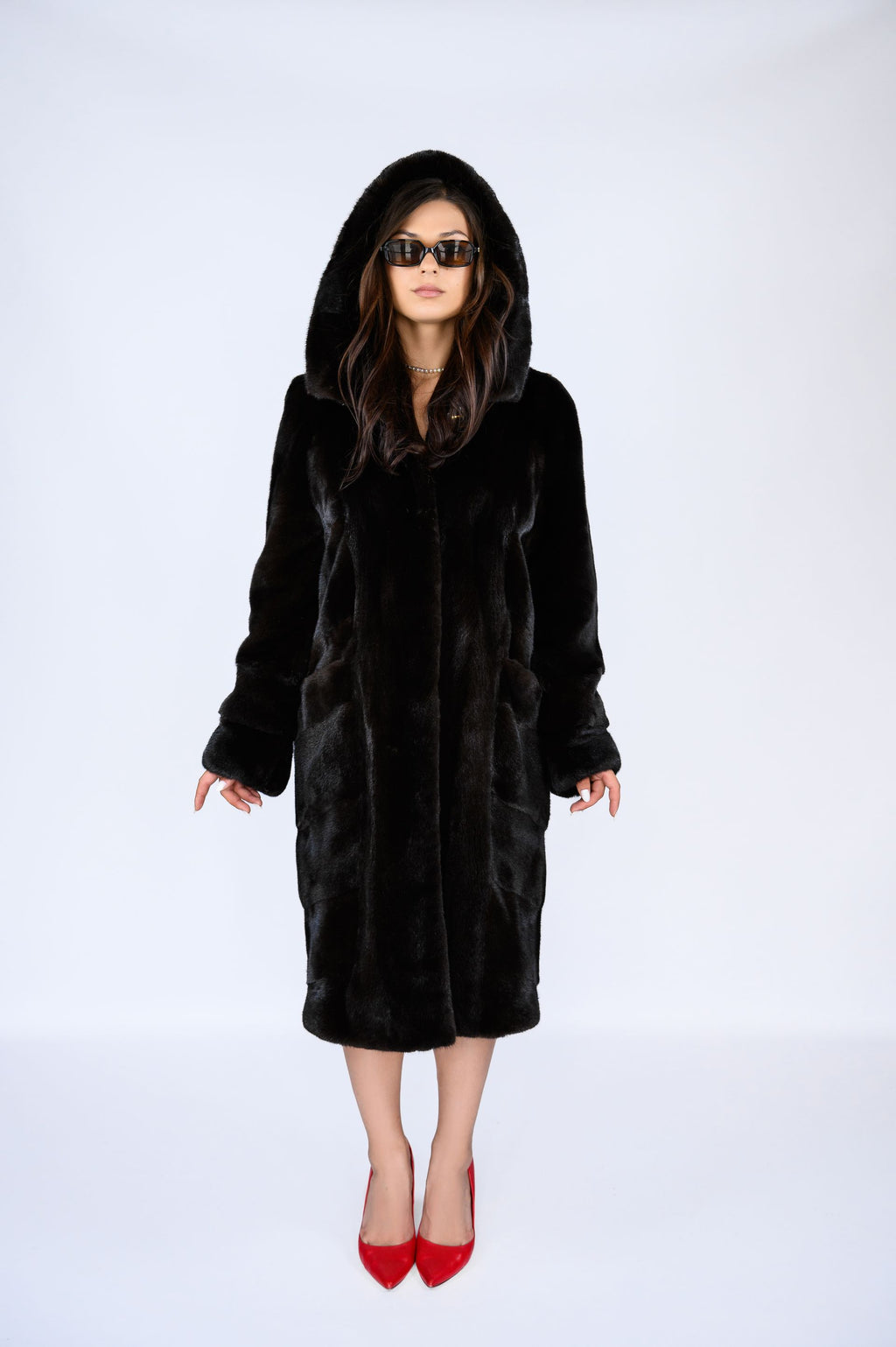 Шуба з канадської норки преміум класу — колір Mahogany (махагон), 110 см