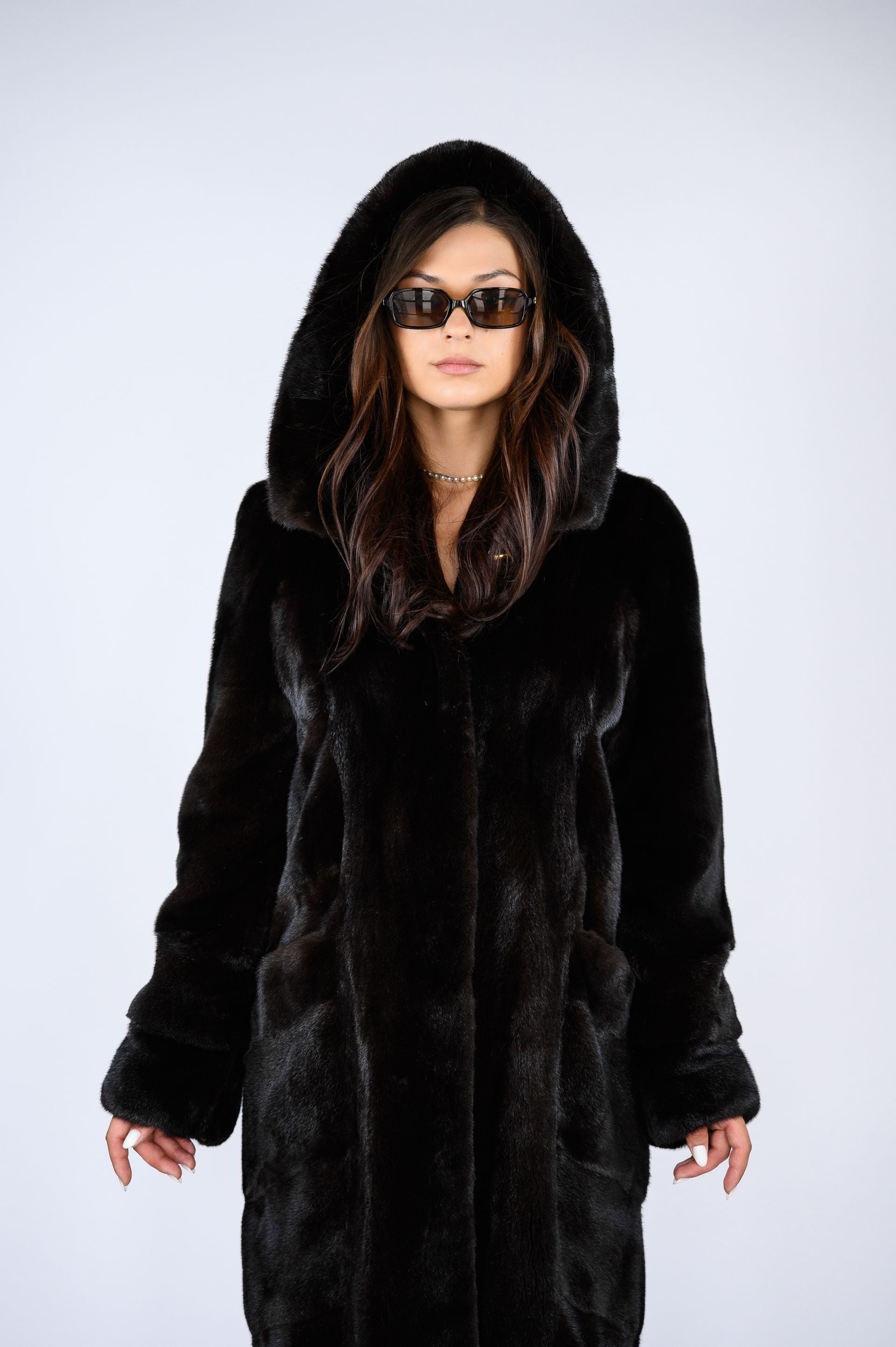 Шуба з канадської норки преміум класу — колір Mahogany (махагон), 110 см