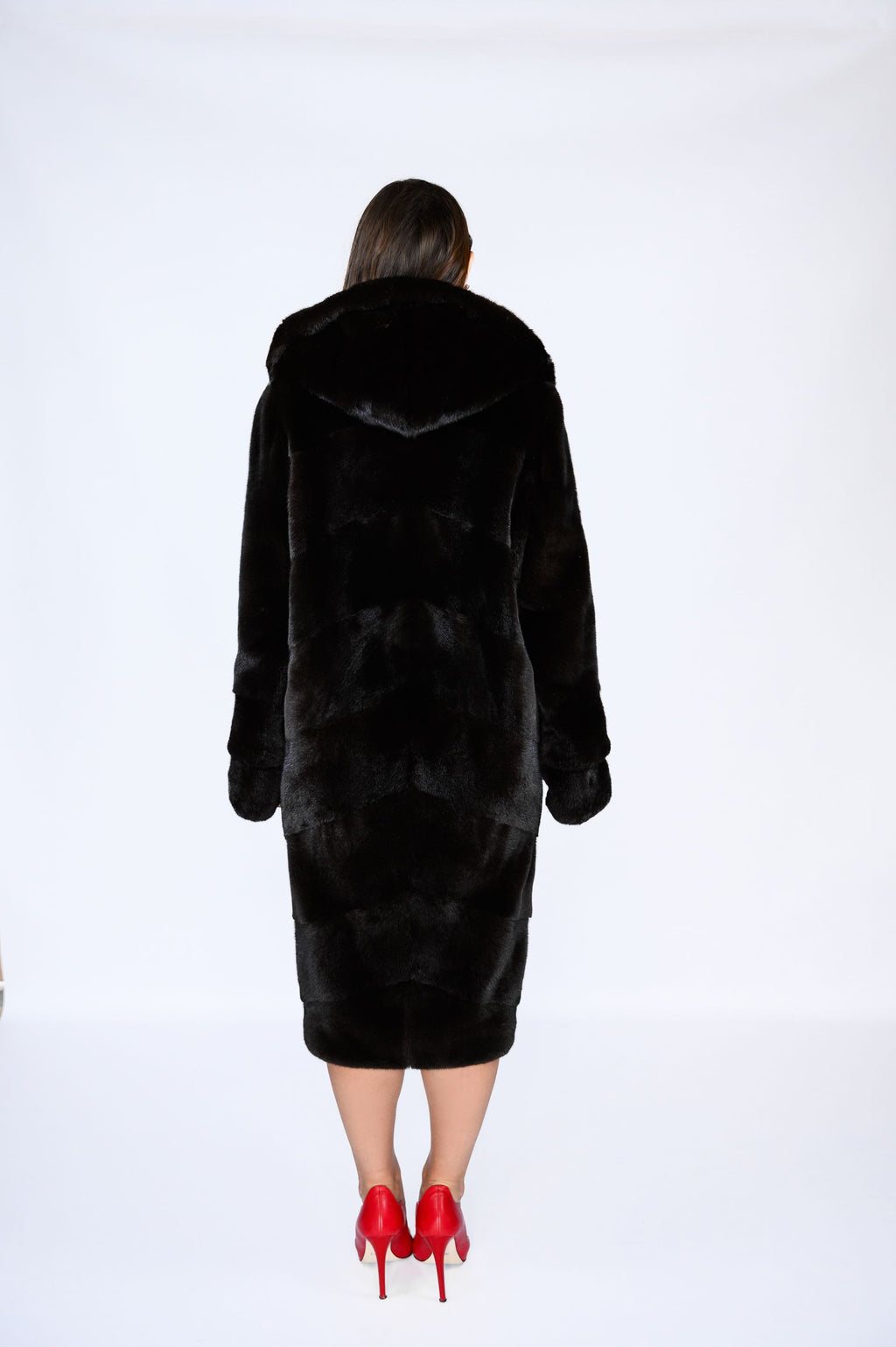 Шуба з канадської норки преміум класу — колір Mahogany (махагон), 110 см