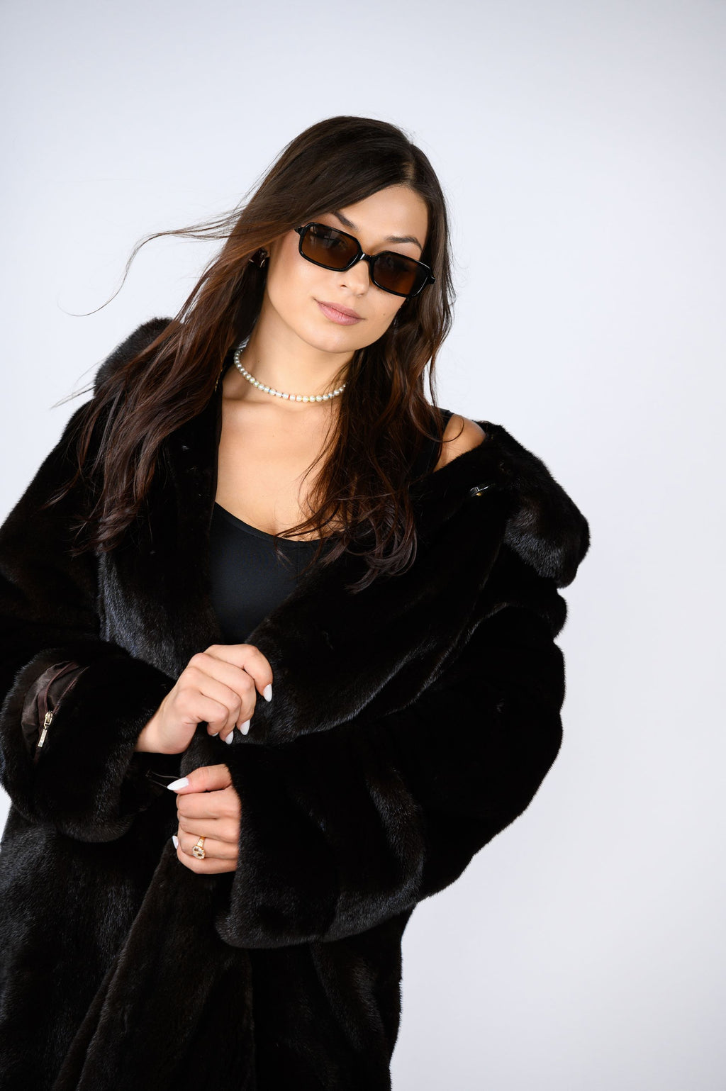 Шуба з канадської норки преміум класу — колір Mahogany (махагон), 110 см