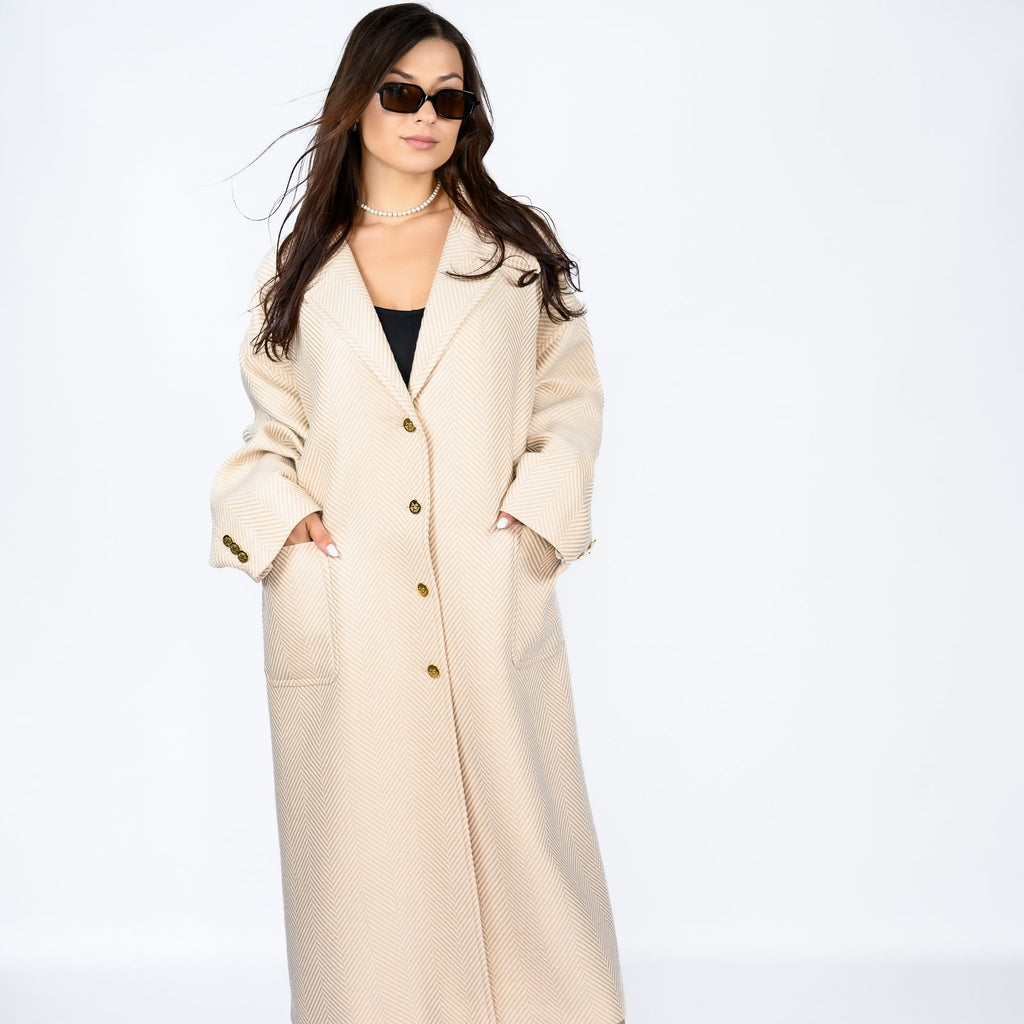 Пальто з італійської тканини у смужку — колір Perla, 120 см