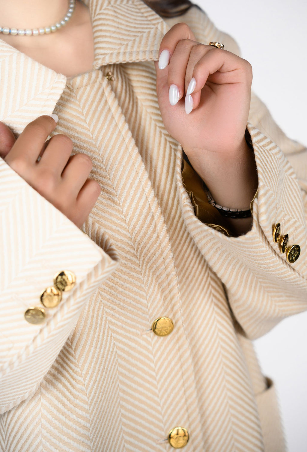 Пальто з італійської тканини у смужку — колір Perla, 120 см