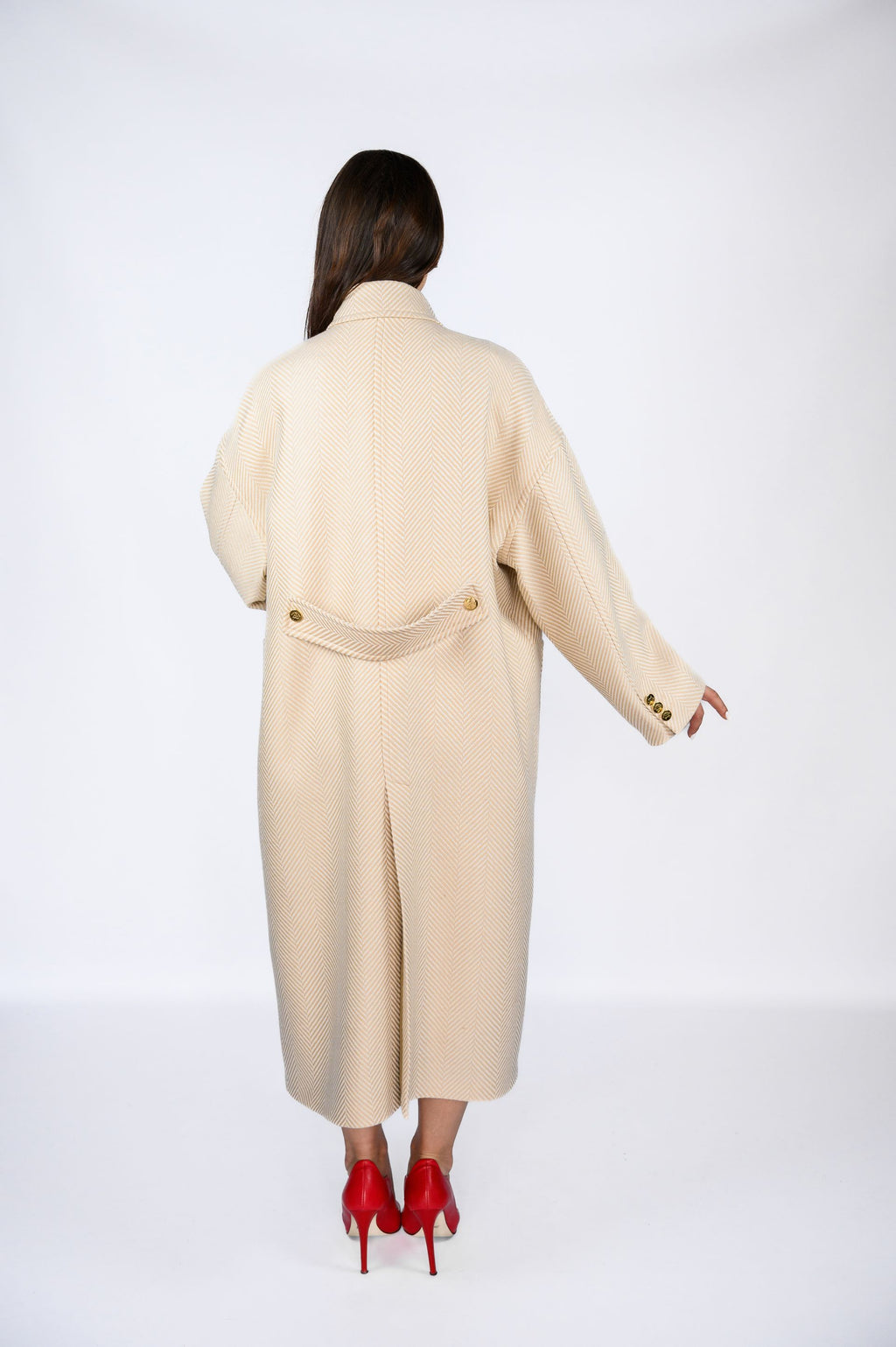 Пальто з італійської тканини у смужку — колір Perla, 120 см