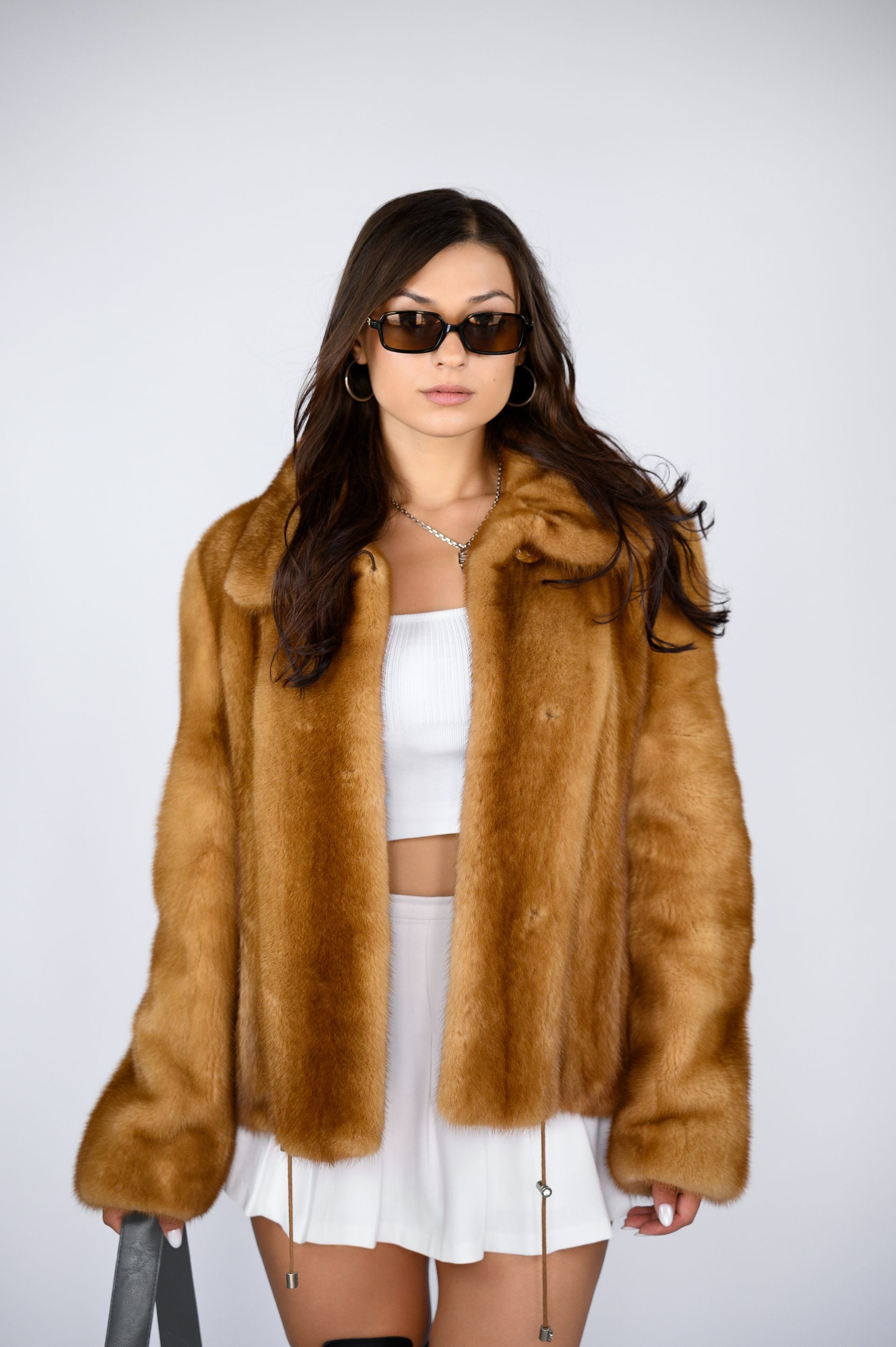 Шуба з канадської норки преміум класу — натуральний рудий колір, 61 см