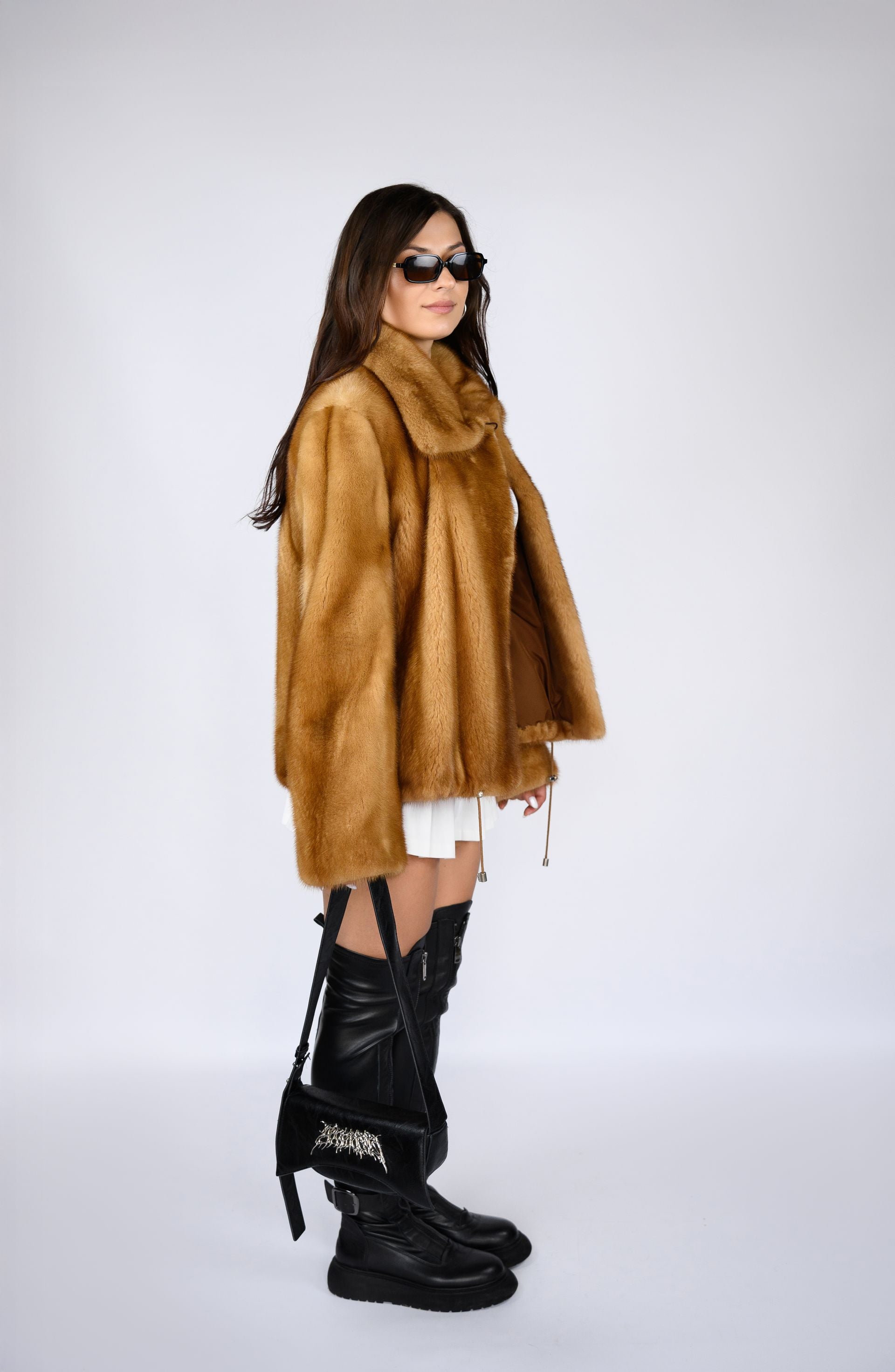 Шуба з канадської норки преміум класу — натуральний рудий колір, 61 см