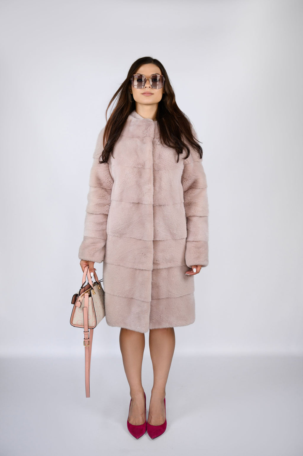 Шуба з канадської норки преміум класу — пудровий колір, 100 см ( трансформер 68см)