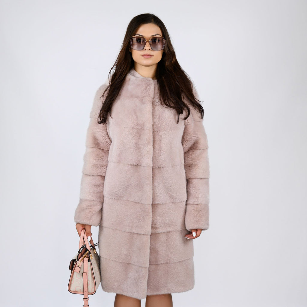 Шуба з канадської норки преміум класу — пудровий колір, 100 см ( трансформер 68см)