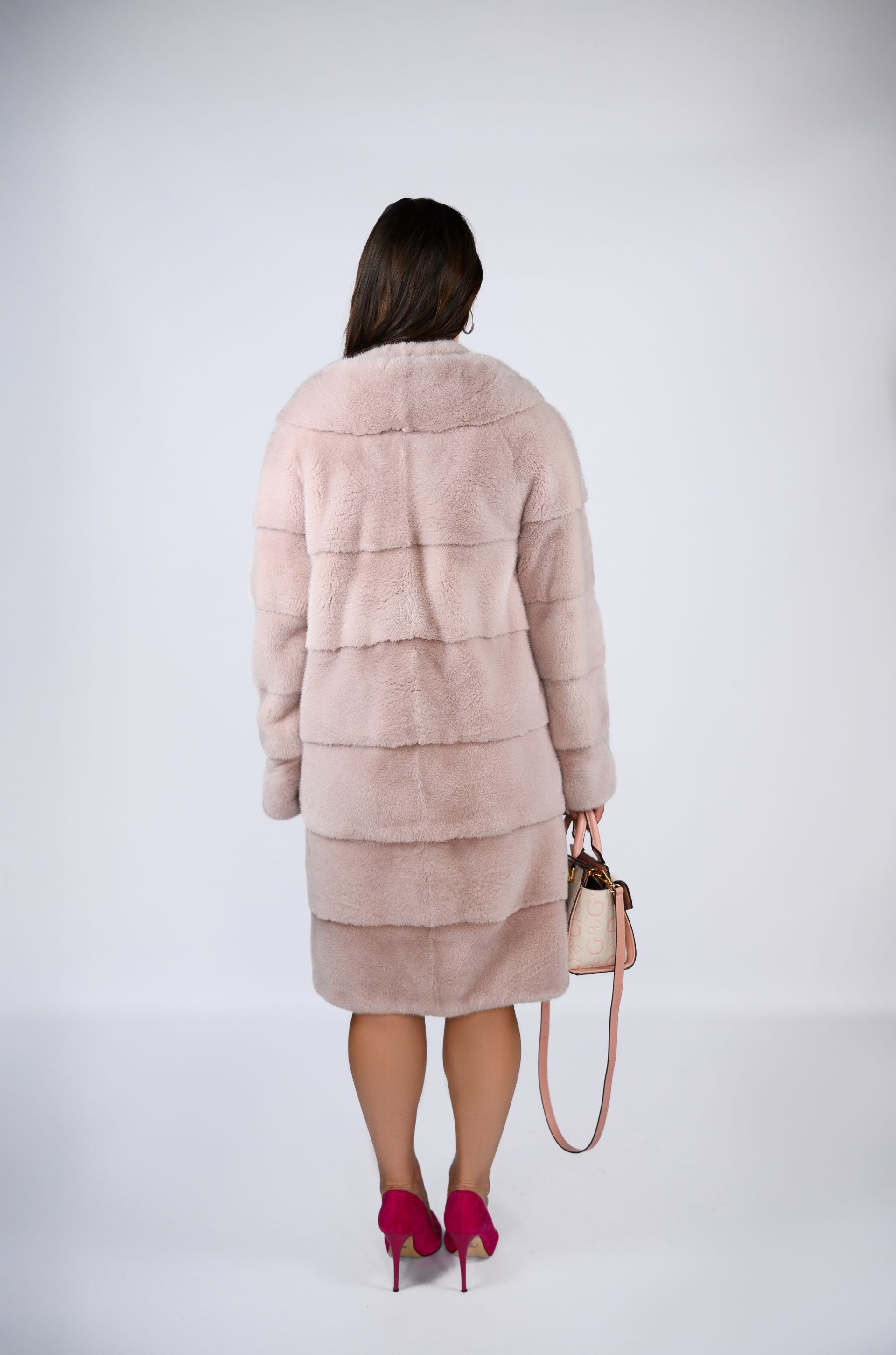 Шуба з канадської норки преміум класу — пудровий колір, 100 см ( трансформер 68см)