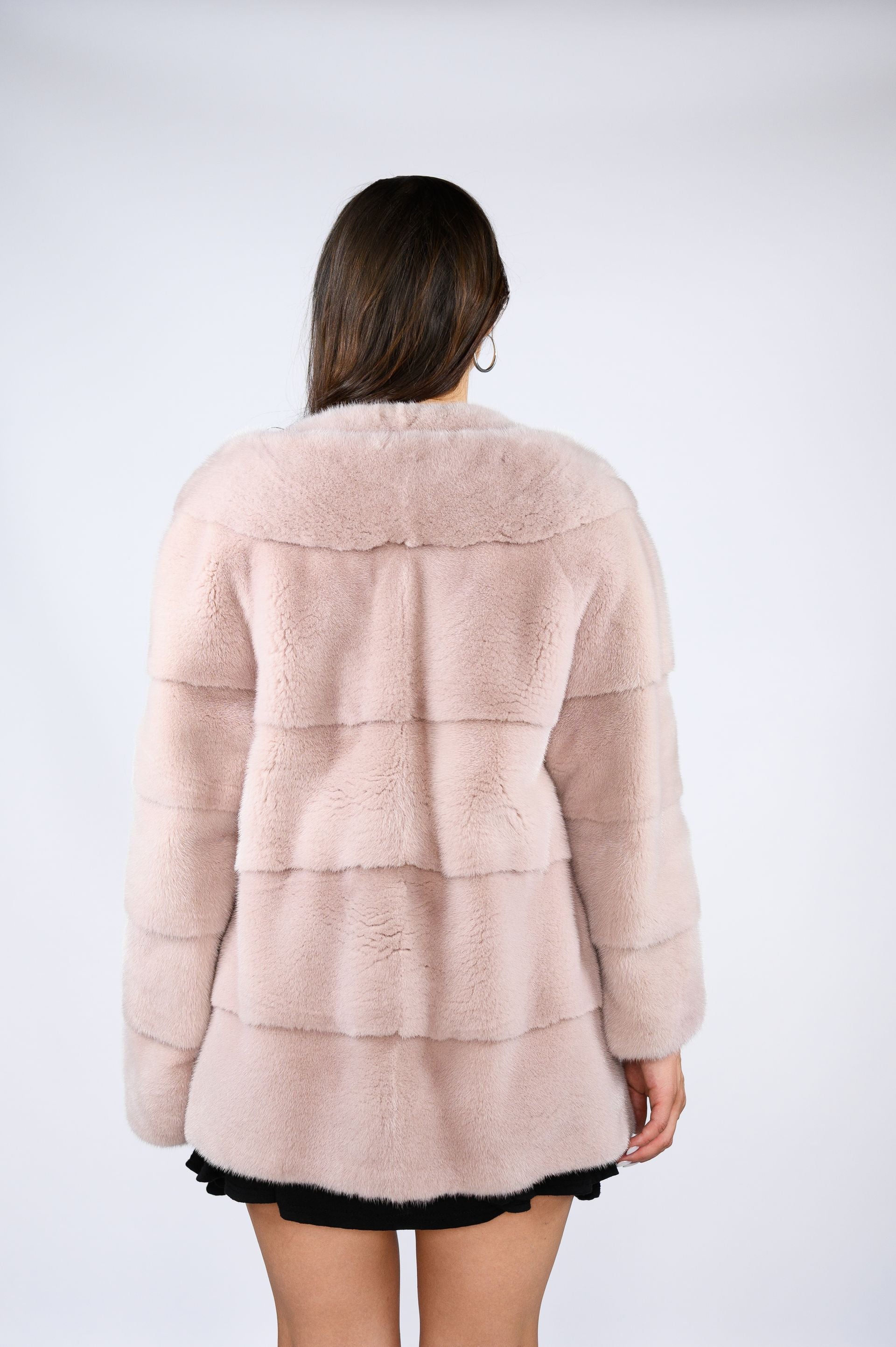 Шуба з канадської норки преміум класу — пудровий колір, 100 см ( трансформер 68см)